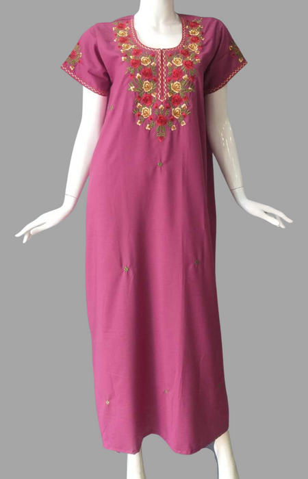 English Pink Parsi Embroidery Soft XXL Nighty. Soft Breathable Fabric | Laces and Frills - Laces and Frills