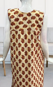 Off White/Maroon Manga Motif Sleeveless Pure Cotton Nighty. Pure Durable Cotton | Laces and Frills - Laces and Frills