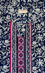 Navy Blue Leafy Jaipur Cotton Kurti With Pant And Dupatta Set. Pure Versatile Cotton. | Laces and Frills
