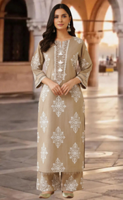 Beige Floral Jaipur Cotton Kurti With Pant And Dupatta Set. Pure Versatile Cotton. | Laces and Frills - Laces and Frills