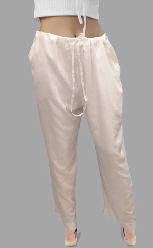 White Straight Pants . Pure Cotton Fabric | Laces and Frills - Laces and Frills