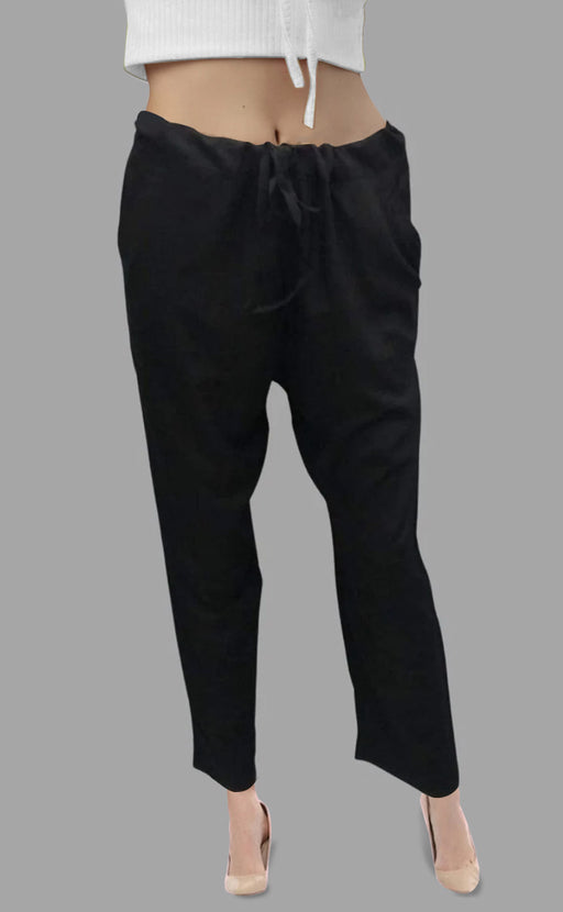Black Straight Pants . Pure Cotton Fabric | Laces and Frills - Laces and Frills