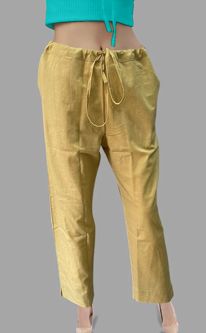 Beige Straight Pants . Pure Cotton Fabric | Laces and Frills - Laces and Frills