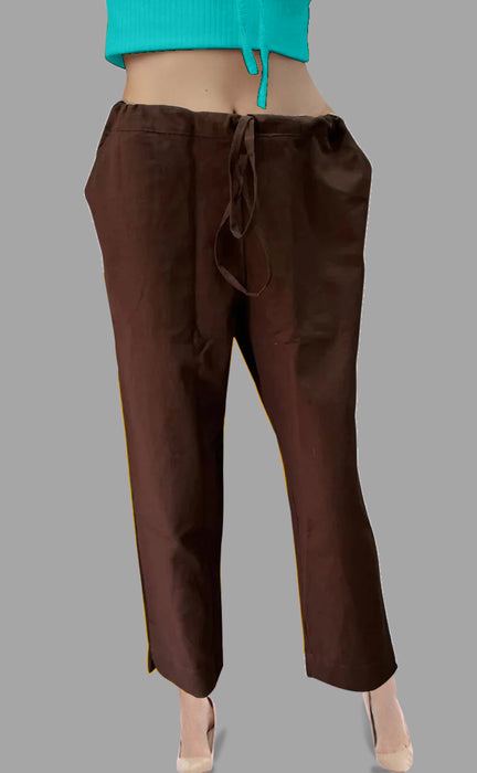 Brown Straight Pants . Pure Cotton Fabric | Laces and Frills - Laces and Frills