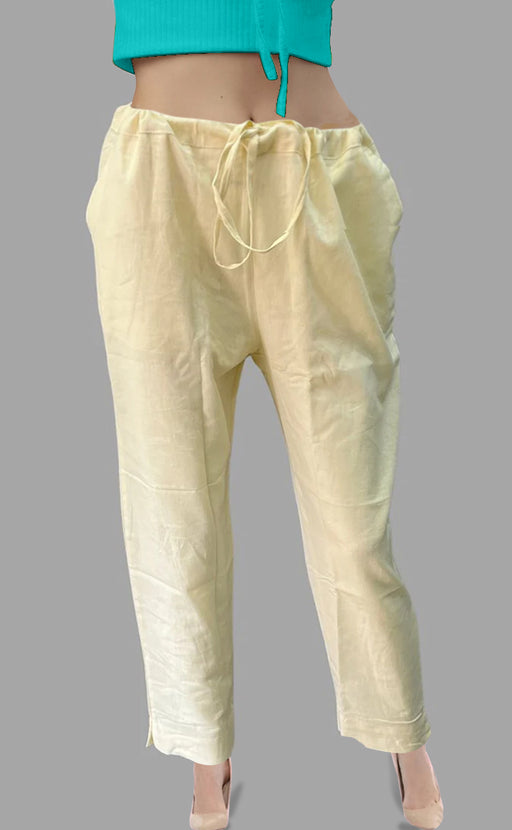 Off white cotton straight pants with all-over off white thread and mir –  Kora India