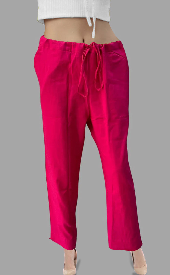 Rani Pink Straight Pants . Pure Cotton Fabric | Laces and Frills - Laces and Frills