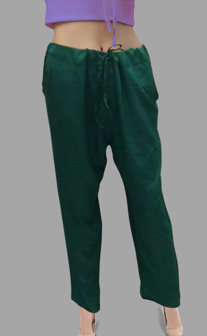 Bottle Green Straight Pants. Soft Breathable Fabric | Laces and Frills - Laces and Frills