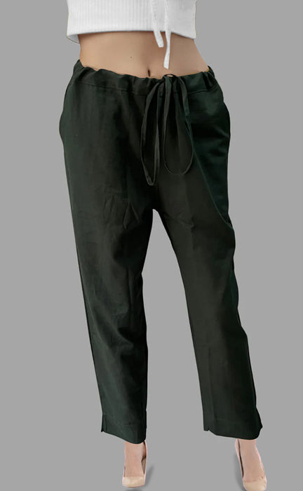 Bottle Green Straight Pants . Pure Cotton Fabric | Laces and Frills - Laces and Frills