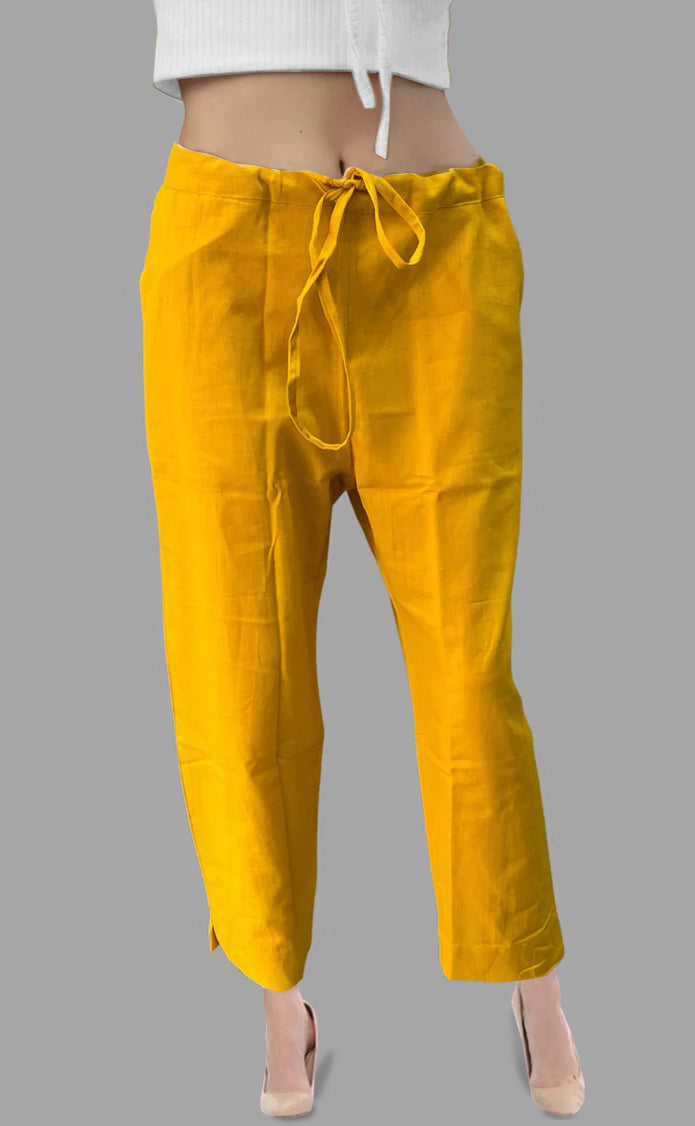 Lemon Yellow Straight Pants . Pure Cotton Fabric | Laces and Frills - Laces and Frills
