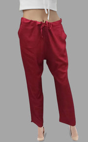 Maroon Straight Pants . Pure Cotton Fabric | Laces and Frills - Laces and Frills
