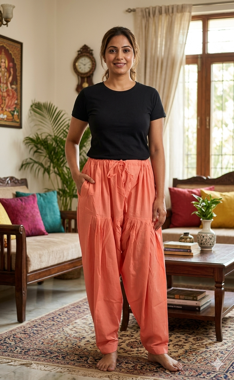 Peach Pure Cotton Free Size Salwar Bottom. Pure Durable Cotton | Laces and Frills - Laces and Frills