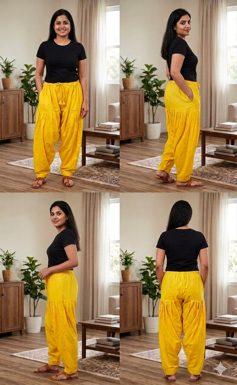 Lemon Yellow Pure Cotton Free Size Salwar Bottom. Pure Durable Cotton | Laces and Frills - Laces and Frills