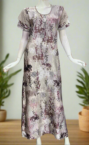 Grey/Pink Garden Satin Nighty. Soft Silky Satin | Laces and Frills - Laces and Frills