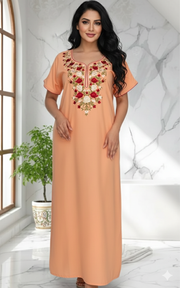 Peach Parsi Embroidery Soft Cotton Nighty. Soft Breathable Fabric | Laces and Frills - Laces and Frills