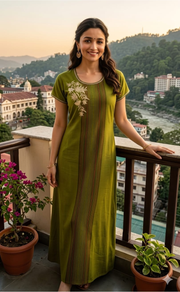Green Spun Nighty. Flowy Spun Fabric | Laces and Frills - Laces and Frills