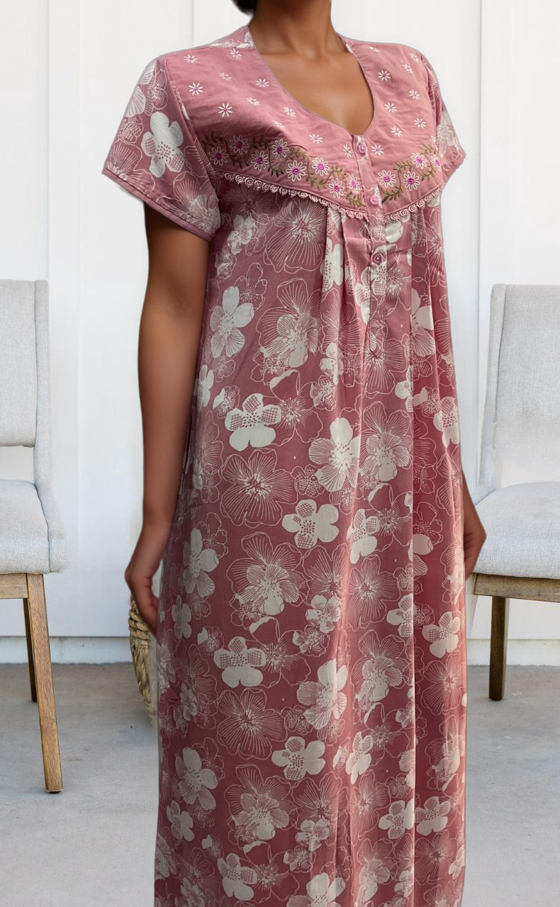 English Pink Garden Soft Crushed Nighty. Soft Breathable Fabric | Laces and Frills - Laces and Frills