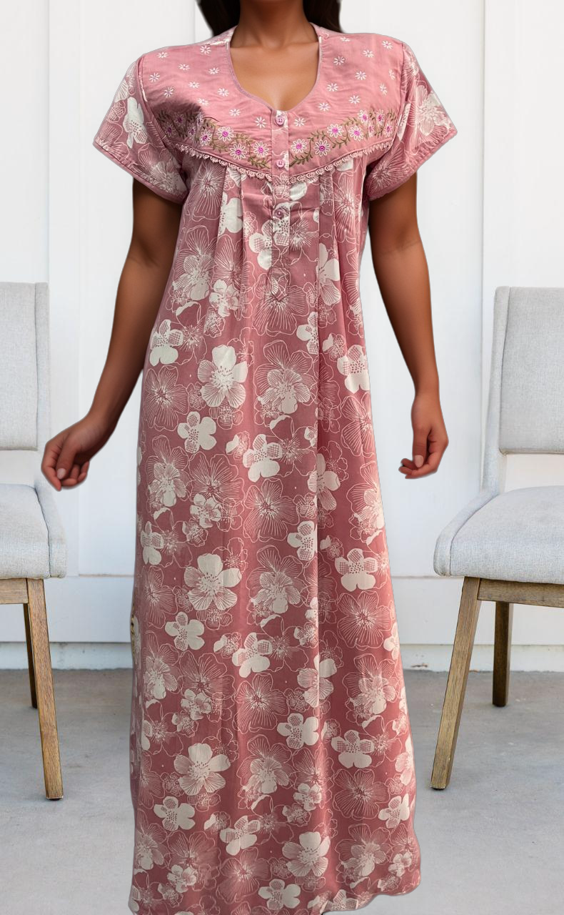 English Pink Garden Soft Crushed Nighty. Soft Breathable Fabric | Laces and Frills - Laces and Frills