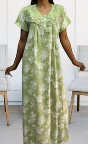 Pista Green Garden soft Crushed Nighty.Soft Breathable Fabric | Laces and Frills - Laces and Frills