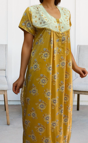 Yellow Garden Soft Crushed Nighty.Soft Breathable Fabric | Laces and Frills - Laces and Frills