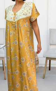 Yellow Garden Soft Crushed Nighty.Soft Breathable Fabric | Laces and Frills - Laces and Frills