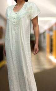 Off White Pure Cotton Embroidery Chikankari Nighty. Pure Durable Cotton | Laces and Frills - Laces and Frills