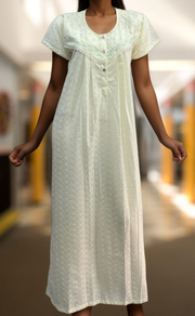 Off White Pure Cotton Embroidery Chikankari Nighty. Pure Durable Cotton | Laces and Frills - Laces and Frills