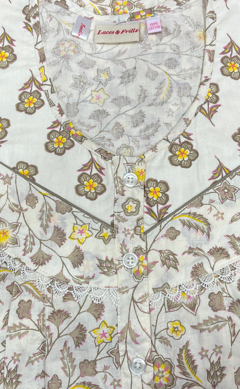 Beige Tiny Flora Pure Cotton Feeding Nursing Nighty. Pure Durable Cotton | Laces and Frills - Laces and Frills