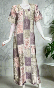 Peach/Beige Garden Satin Nighty. Soft Silky Satin | Laces and Frills