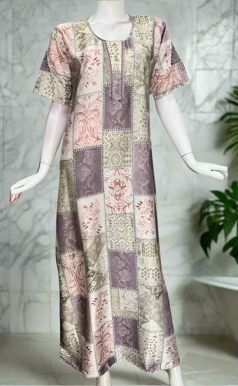 Peach/Beige Garden Satin Nighty. Soft Silky Satin | Laces and Frills