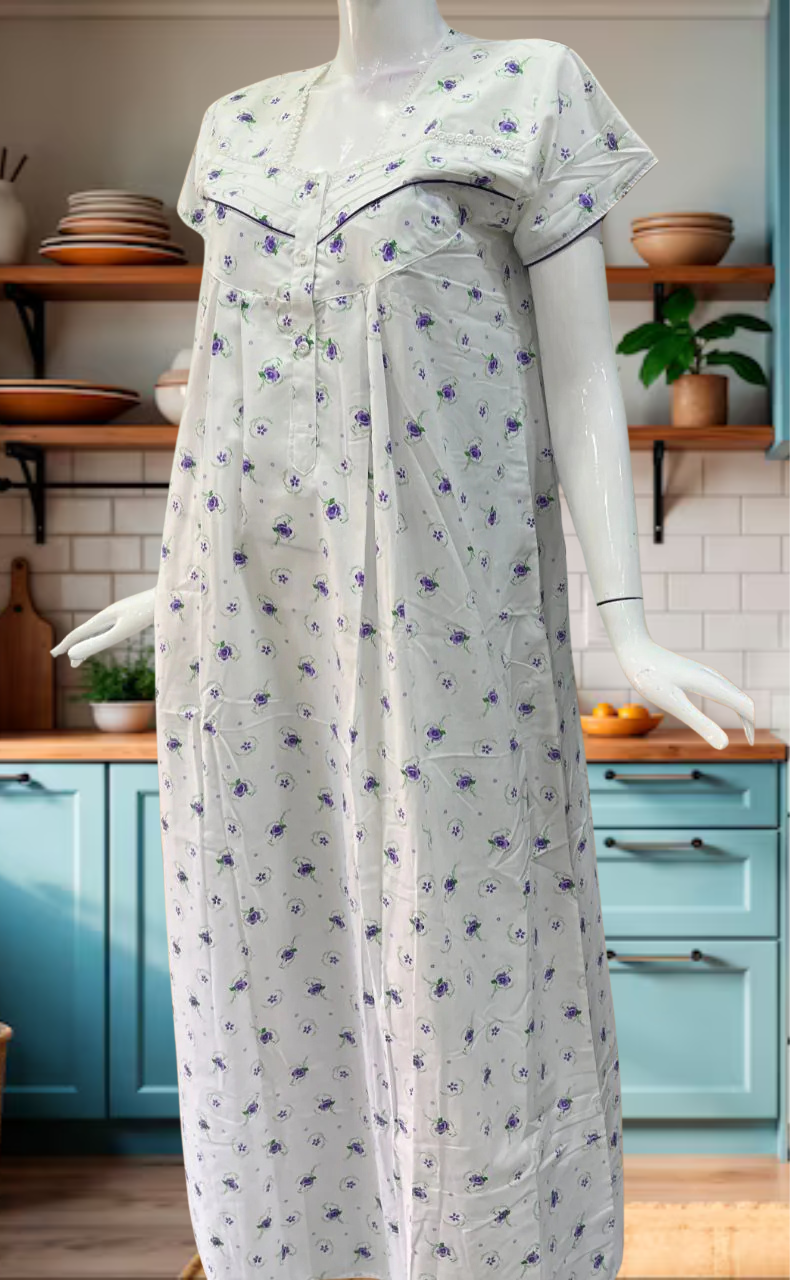 Lemon Yellow Floral Boutique Cotton Nighty . Pure Durable Cotton | Laces and Frills - Laces and Frills