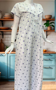 Lemon Yellow Floral Boutique Cotton Nighty . Pure Durable Cotton | Laces and Frills - Laces and Frills