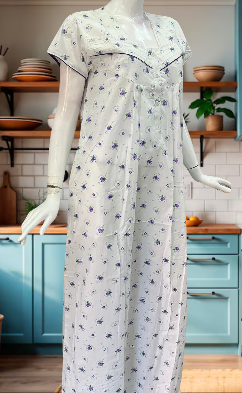 Lemon Yellow Floral Boutique Cotton Nighty . Pure Durable Cotton | Laces and Frills - Laces and Frills