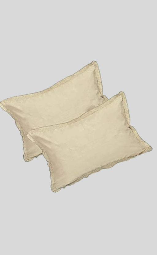 Plain Beige (Biscuit Colour) Cotton Pillow Covers (Set of 12 Piece) - Laces and Frills