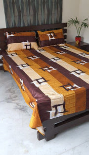 Mustard Checks Double Bedsheet with Pillow Covers/90" x 108" - Laces and Frills