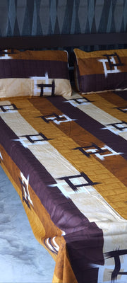 Mustard Checks Double Bedsheet with Pillow Covers/90" x 108" - Laces and Frills