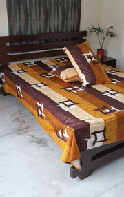 Mustard Checks Double Bedsheet with Pillow Covers/90" x 108" - Laces and Frills