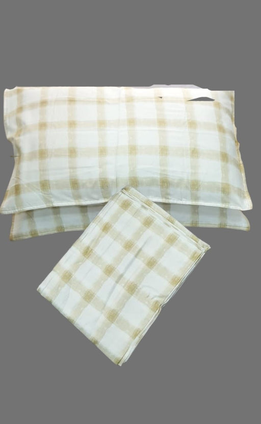 White/Yellow Checks Double Bedsheet with  Pillow Covers/90" x 108" - Laces and Frills