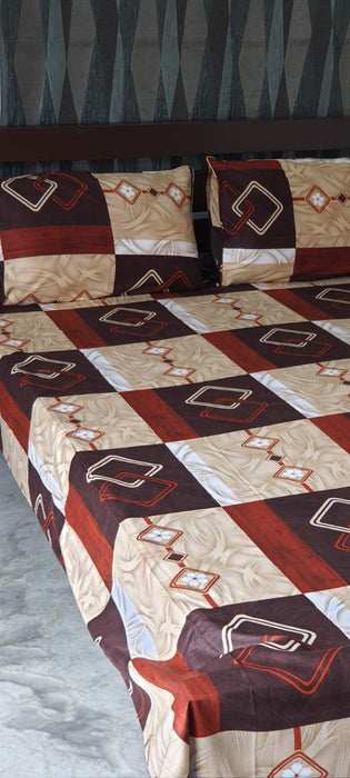 Maroon Geometric Double Bedsheet with Pillow Covers/90" x 108" - Laces and Frills