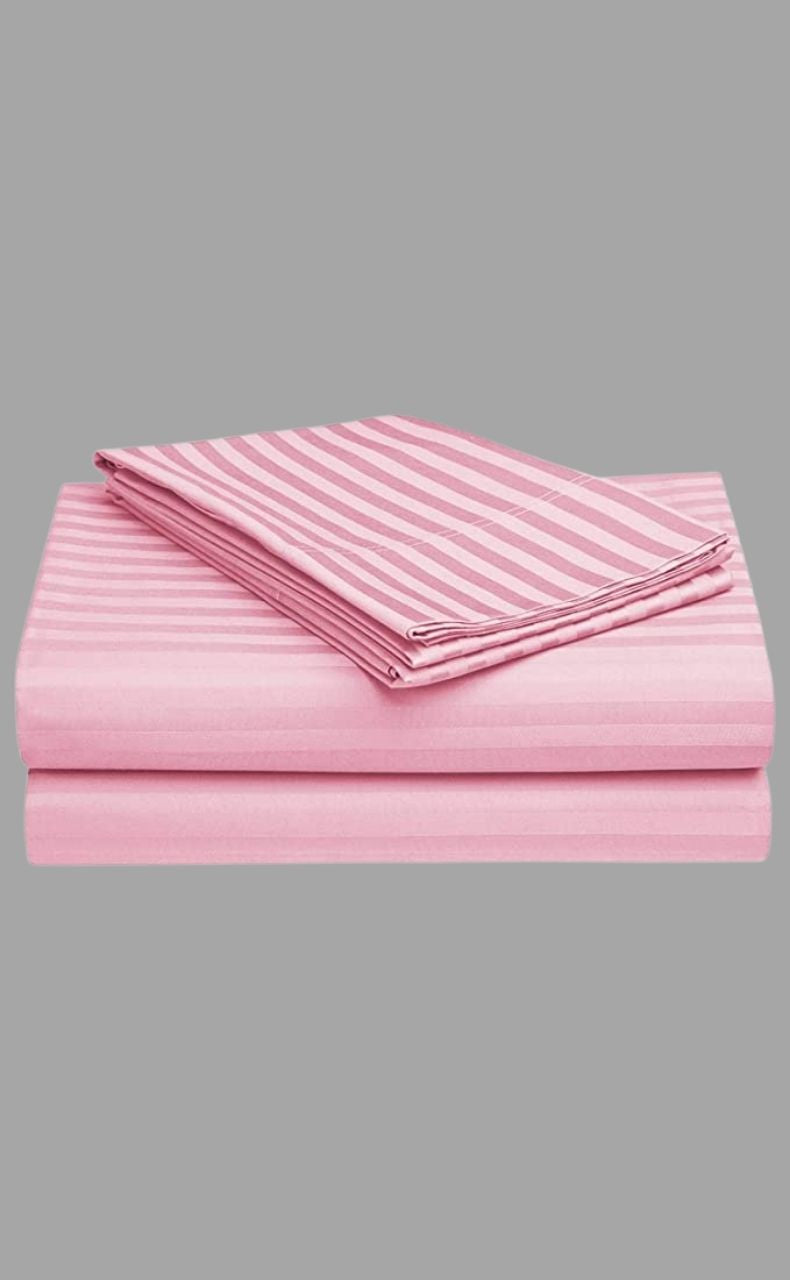Baby Pink Stripes Double Bedsheet with Pillow Covers/90" x 108" - Laces and Frills