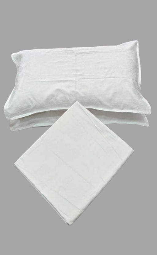 White Self Print Double Bedsheet with Pillow Covers/108" x 120" - Laces and Frills