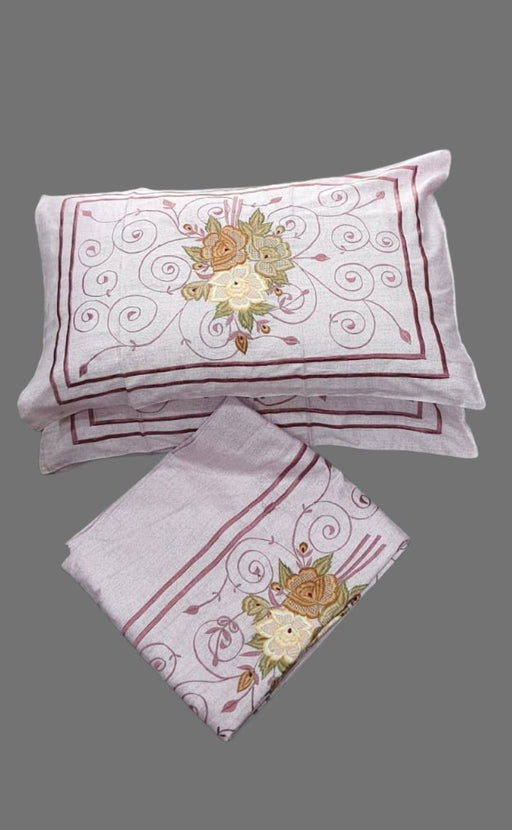 Pink Embroidery Floral Double Bedsheet with Pillow Covers/108" x 108" - Laces and Frills
