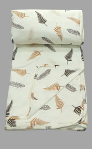 Off White/Mustard Blanket | Dohar. Leaves Soft & Cozy. One Double bed Reversible | Laces and Frills - Laces and Frills