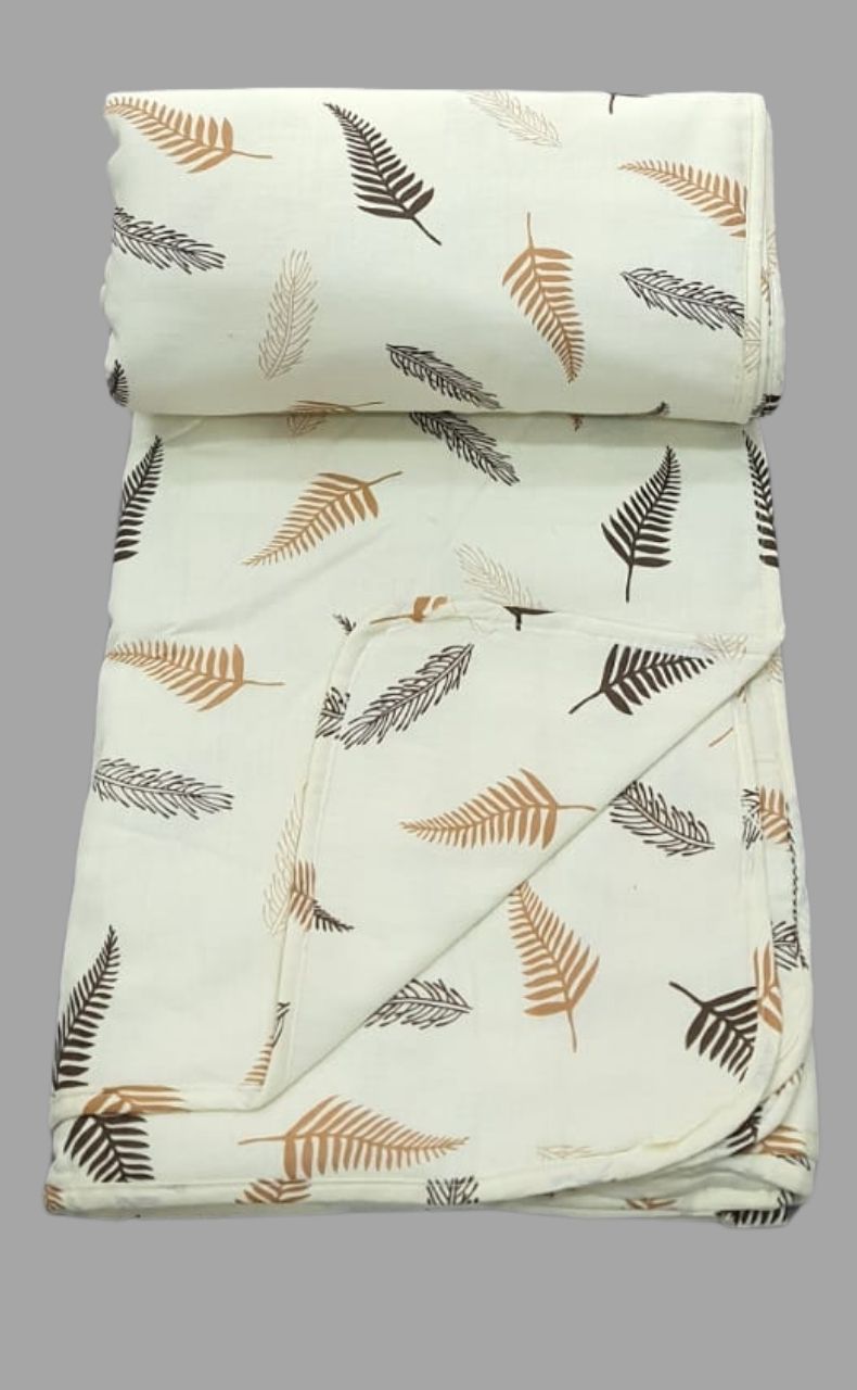 Off White/Mustard Blanket | Dohar. Leaves Soft & Cozy. One Double bed Reversible | Laces and Frills - Laces and Frills