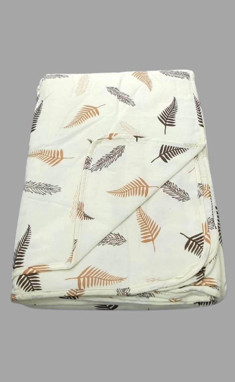 Off White/Mustard Blanket | Dohar. Leaves Soft & Cozy. One Double bed Reversible | Laces and Frills - Laces and Frills