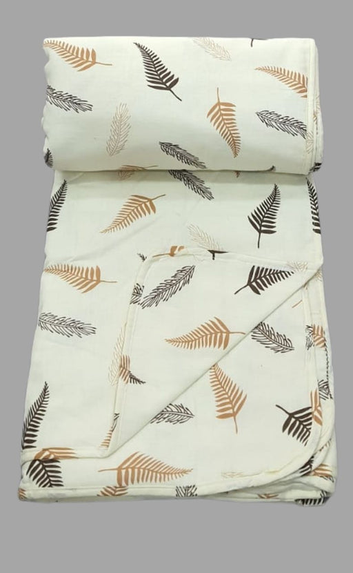 Off White/Mustard Blanket | Dohar. Leaves Soft & Cozy. One Double bed Reversible | Laces and Frills - Laces and Frills
