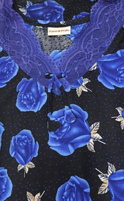 Black/Blue Roses Lycra Soft Extra Large Nighty . Stretchable Lycra Fabric | Laces and Frills - Laces and Frills