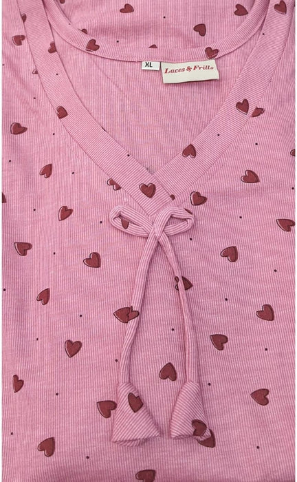 Pink Hearts Hosiery Soft Extra Large Nighty . Knitted Cotton Fabric | Laces and Frills - Laces and Frills