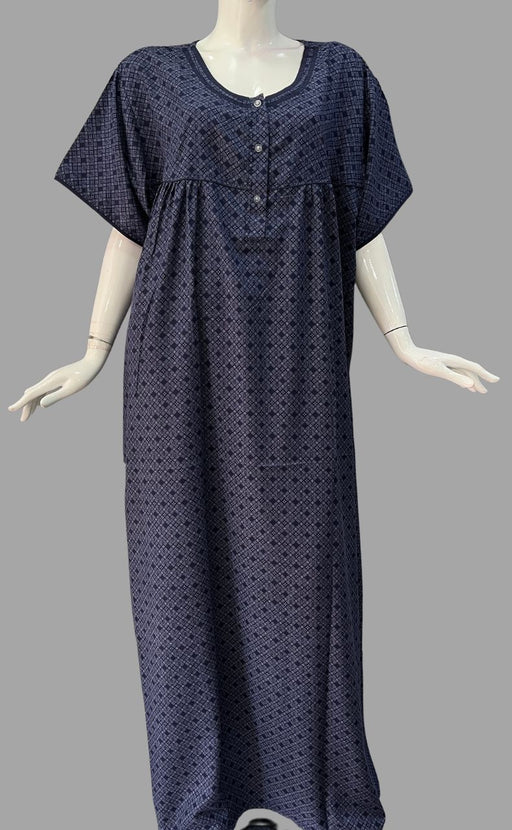 Navy Blue Checks Soft Cotton 6XL Nighty . Soft Breathable Fabric | Laces and Frills - Laces and Frills