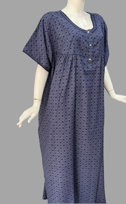 Navy Blue Checks Soft Cotton 6XL Nighty . Soft Breathable Fabric | Laces and Frills - Laces and Frills