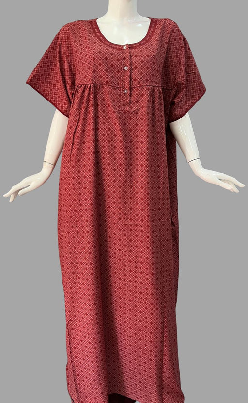 Maroon Checks Soft Cotton 6XL Nighty . Soft Breathable Fabric | Laces and Frills - Laces and Frills
